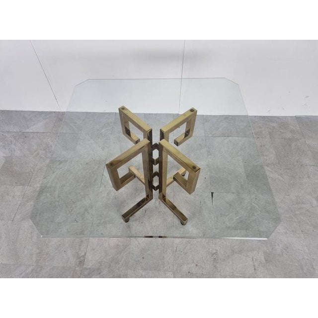 Geometrical Brass and Glass Dining Table, 1970s For Sale - Image 11 of 12