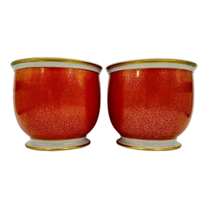 1980s Vintage Giulia Mangani / Goodfriend & Co. Porcelain Orange & Gold Jardinieres- a Pair