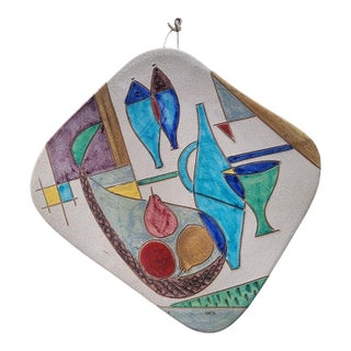 Vintage Raymor Mid Century Italian Ceramic Wall Plaque Still Life Art Tile 14.5" For Sale