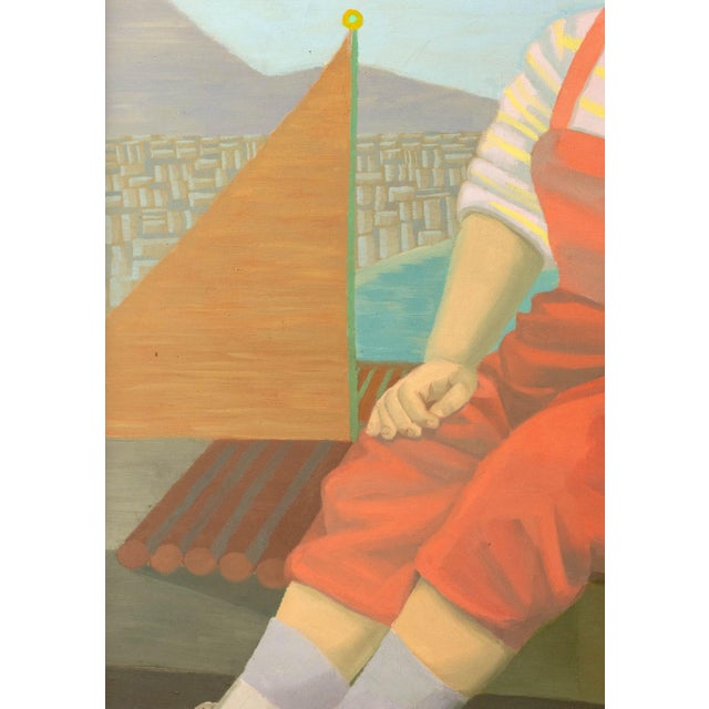 Signed Portrait of a Child With Green Parrot, 1961 For Sale - Image 4 of 8