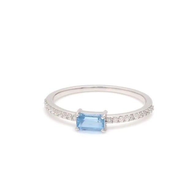 Aquamarine emerald cut diamond thin ring gold Natural aquamarine emerald cut mini solitaire ring gold Aquamarine solitaire...