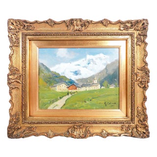 Giovanni Colmo, Mountain Huts, Oil on Panel For Sale