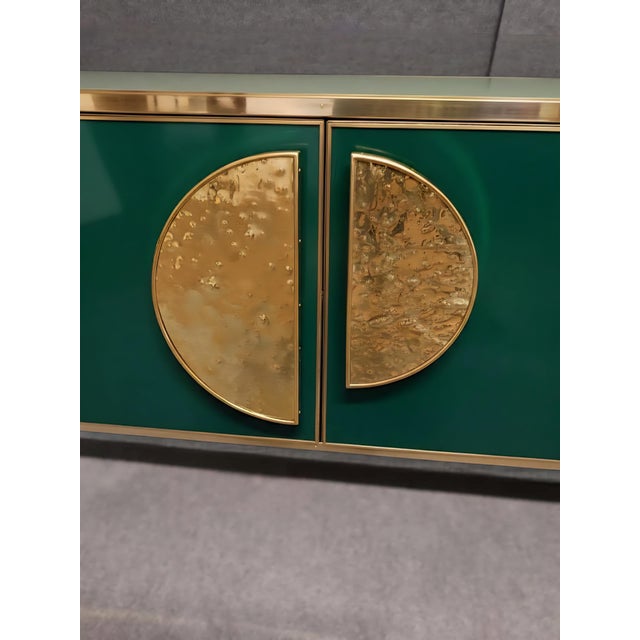Italian Sideboard in Green Glass and Brass from Justfurnituress For Sale - Image 9 of 11