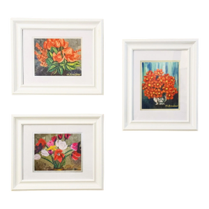 Set of Three Late-Century Signed Prints of Flowers-in-Pot Paintings