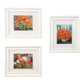 Set of Three Still Life Giclée Signed Framed Prints of Flowers-in-Pot Paintings For Sale
