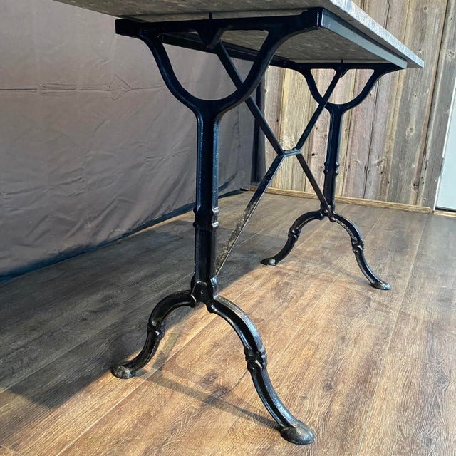 Mid 20th Century French Marble Top Bistro Cafe Console Table or Writing Desk With Iron Base For Sale - Image 10 of 12