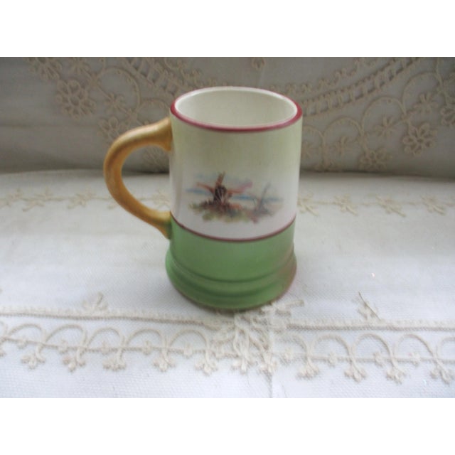 Antique La Francaise Porcelain Yellow & Green 4.5" Mug W/ Dutch Scene For Sale - Image 4 of 12