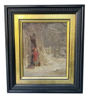 George Hardy, Christmas Eve, 1874, Oil on Board, Framed