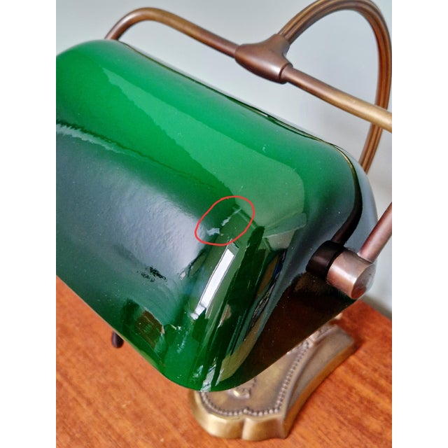 Articulated Brass Bankers Lamp with Green Opaline Shade, 1920s For Sale - Image 11 of 18