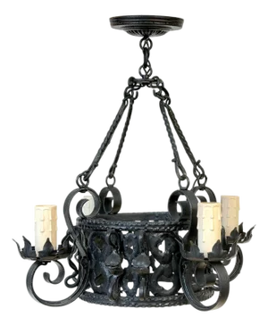 Addison Mizner Style Spanish Colonial Wrought Iron Four-Light Chandelier