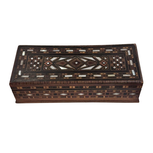 Vintage Early 20th Century Middle Eastern Marquetry & Mother-of-Pearl Inlay Box For Sale - Image 4 of 8