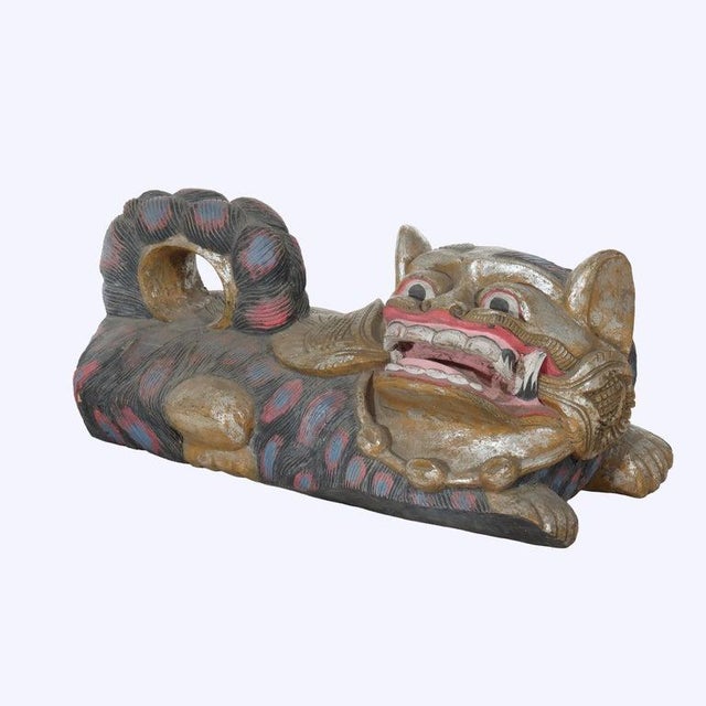 20th Century Large Chinese Polychromed Carved Wood Foo Dogs - a Pair For Sale - Image 12 of 17
