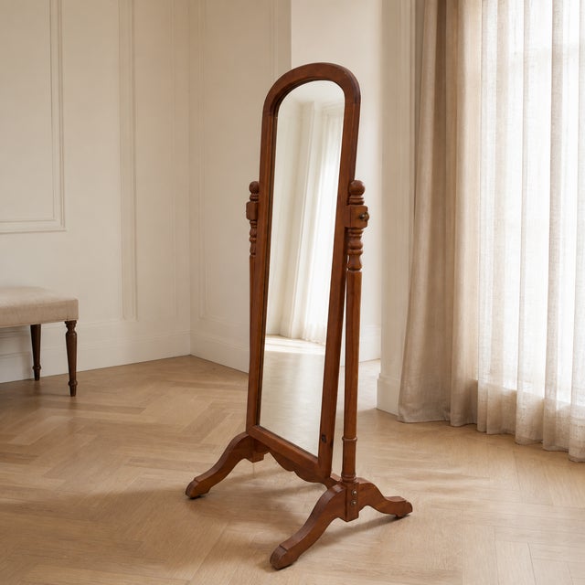 Vintage Cheval Floor Mirror With Adjustable Wood Frame For Sale - Image 10 of 14