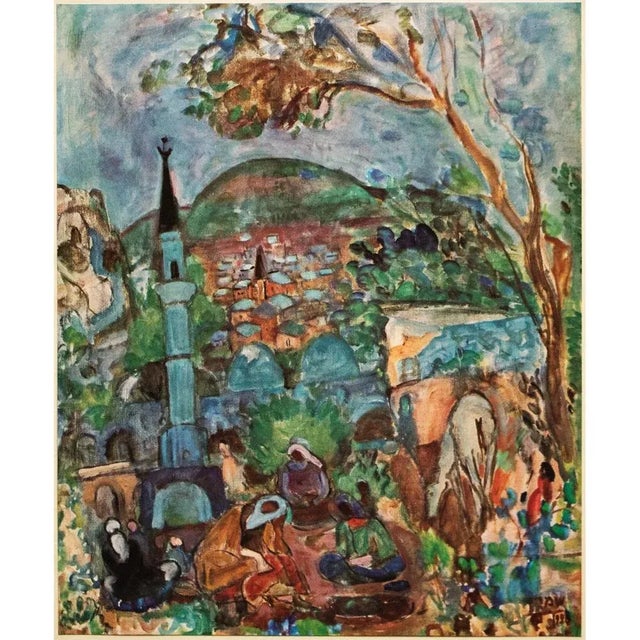 A beautiful rare original period photogravure after painting "Safed Landscape" by important Belarusian-born Israel artist...