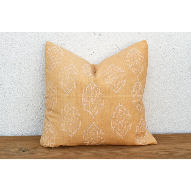 Indian Sunburst Yellow Jaipur Blockprint Linen Pillow Cover For Sale - Image 3 of 7