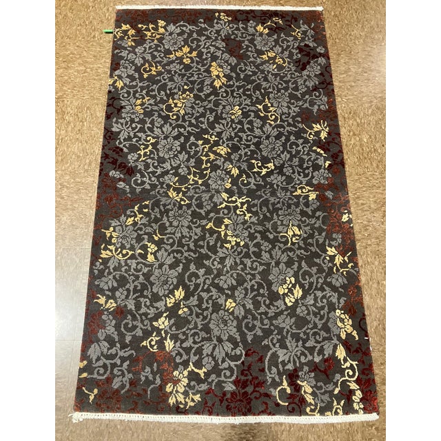 2000 - 2009 Hand-Knotted Indian Floral Wool Rug 3'0" X 5'3" For Sale - Image 5 of 5