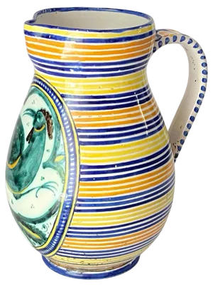 Ceramic Jug or Pitcher with White Bue Yellow Color Gubbio, Italy, 1960s