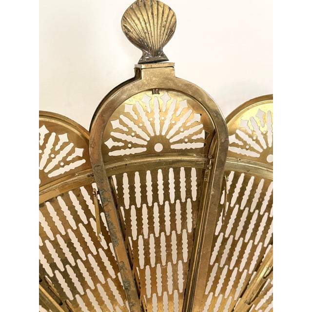 Vintage Brass Peacock Folding Fireplace Screen With Shell Motif For Sale - Image 10 of 15