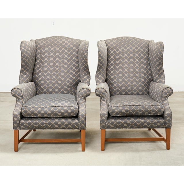Traditional Pair of Midcentury English Georgian Style Wingback Chairs For Sale - Image 3 of 17