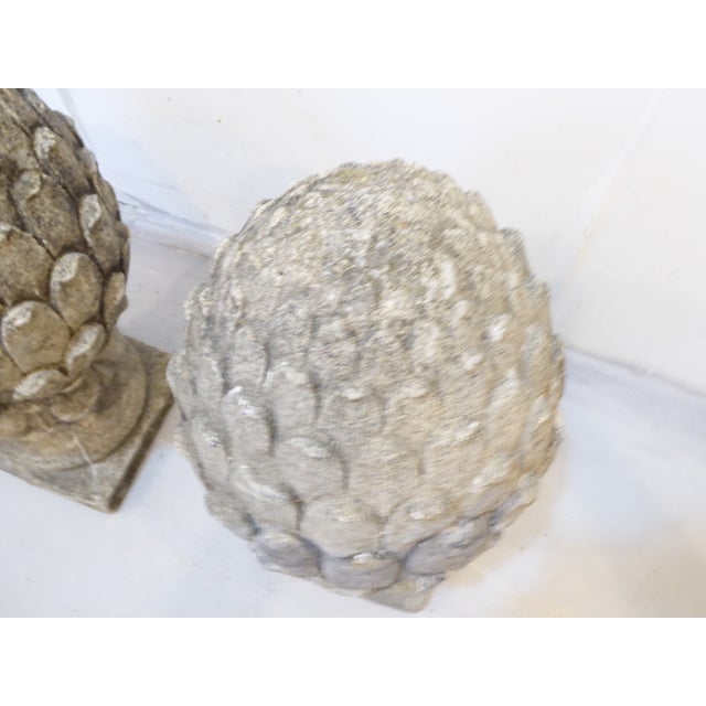 American Vintage Cement Acorn Garden Finials - A Pair For Sale - Image 3 of 4
