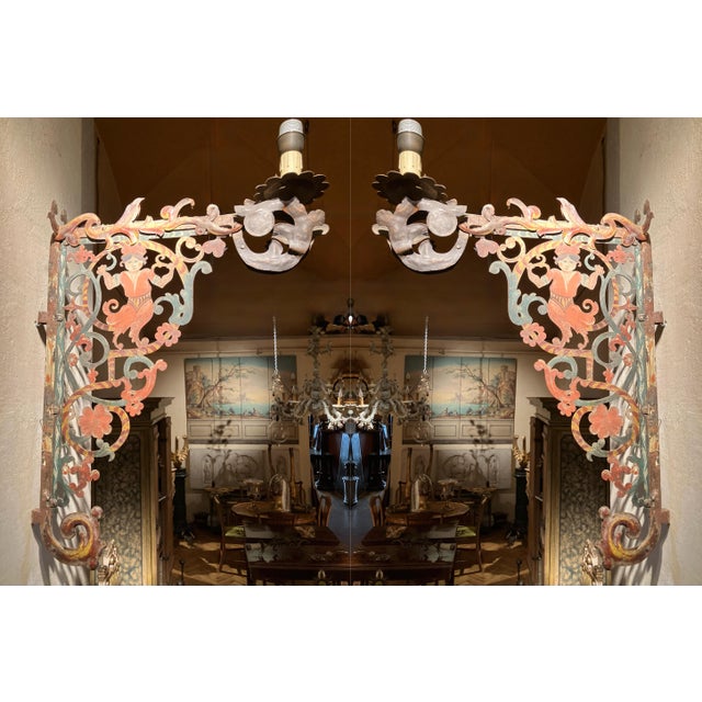 Tuscan Polychrome and Openwork Iron Wall Sconces, 18th Century, Set of 2 For Sale - Image 9 of 9