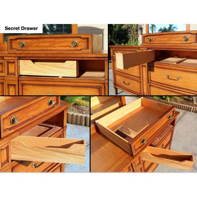 Drexel Mid-Century Mahogany Lowboy Dresser With Matching Mirror - Vintage Solid Wood With Hidden Compartment For Sale - Image 17 of 18