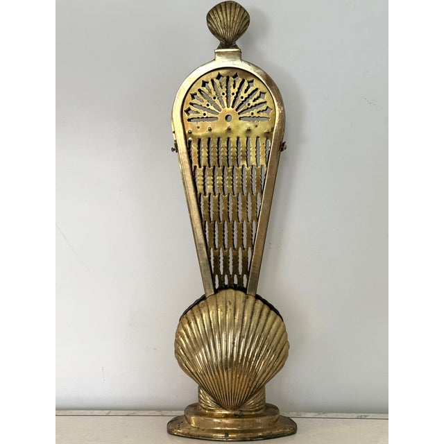 Mid-Century Modern Vintage Brass Peacock Folding Fireplace Screen With Shell Motif For Sale - Image 3 of 15