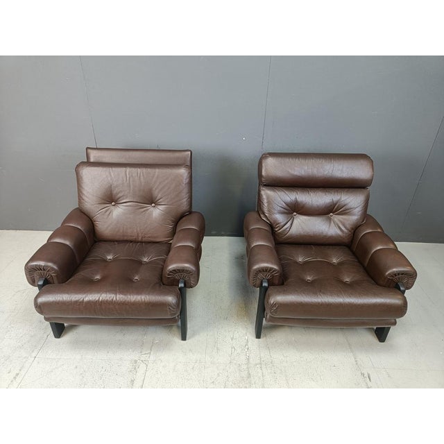 Black Set of Leather Armchairs, Denmark, 1960s For Sale - Image 8 of 15