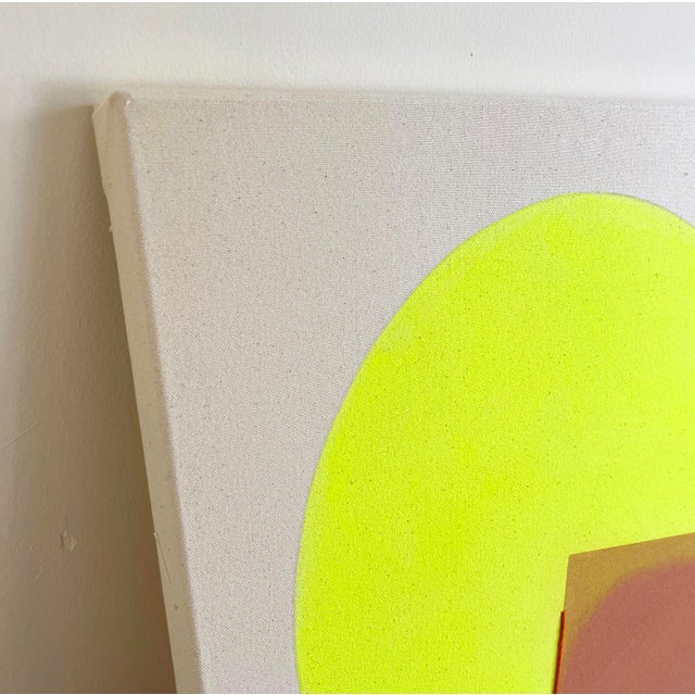 Original Painting | Abstract Neon Yellow and Blush Pink Painting by Emily Keating Snyder, 20 X 20 In. For Sale - Image 4 of 4