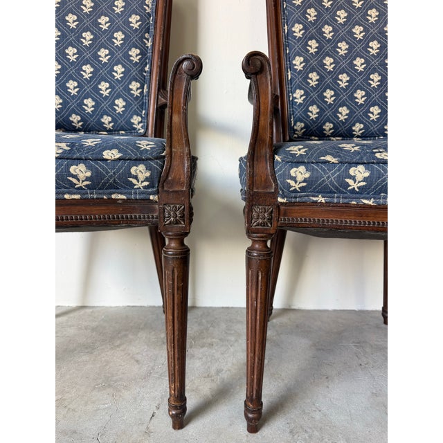 Wood Vintage French Country Louis XVI–Style Carved Wood Frame Dining Chairs – Set of 4 For Sale - Image 7 of 12
