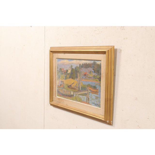Swedish Waterfront Village Painting, c.1957 For Sale - Image 10 of 12