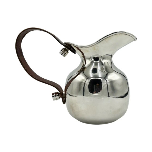 Vintage Hermes Paris Silver Plated Pitcher W Leather Handle Barware For Sale - Image 13 of 13