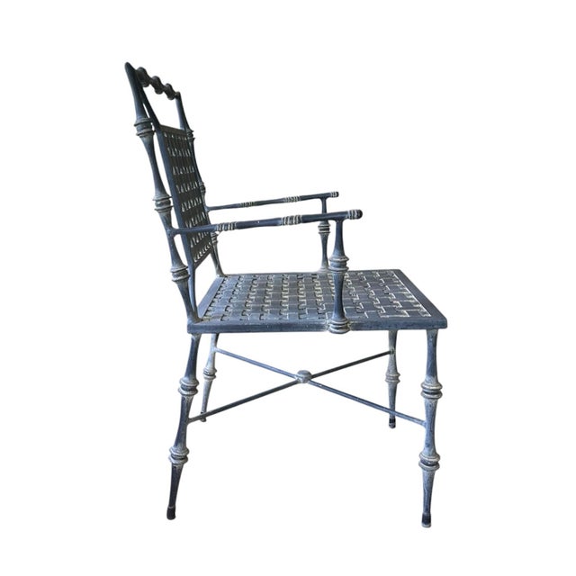 Mid 20th Century Vintage Neoclassical Phyllis Morris Faux Bamboo Patio Set Armchairs in Original Patina Gray Black Finish, a Pair For Sale - Image 5 of 12