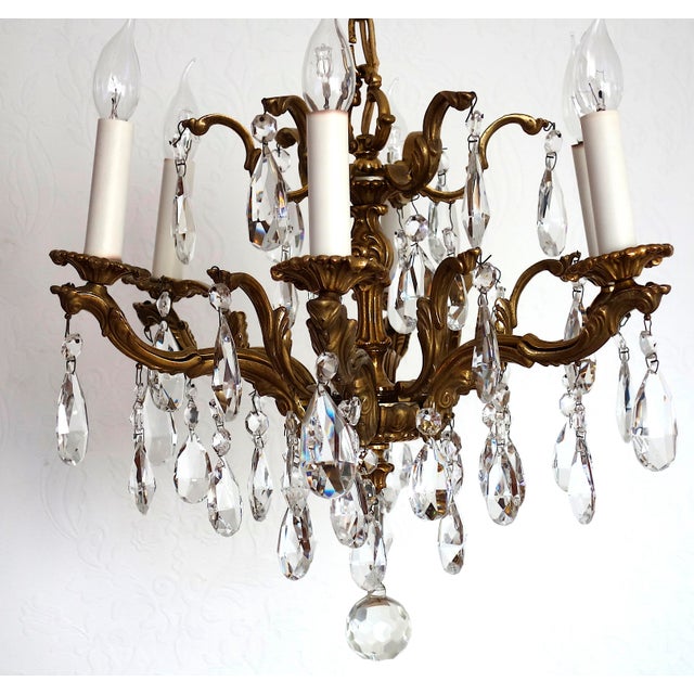 Palwa Brass Lead Crystal Six Liight Chandelier 6 Lights from Palwa, 1960s For Sale - Image 9 of 15