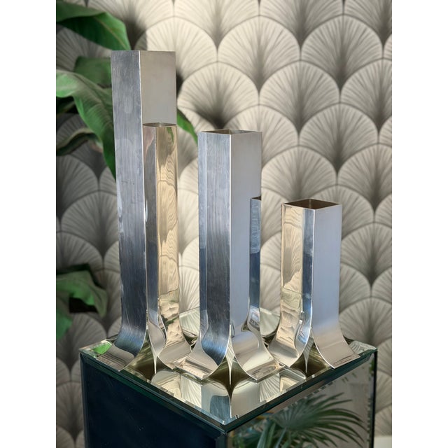 Vintage Mid-Century Modern Italian "Stele" Silver Vases/Candlestick Holders by Lino Sabattini For Sale - Image 14 of 17