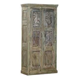 Armoire Constructed From Vintage Indian Painted Teakwood Carved Doors and Elements For Sale