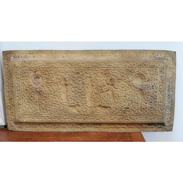 19th Century Indian Brass Wall Plaque With Hindu Deities and Floral Relief For Sale - Image 10 of 12