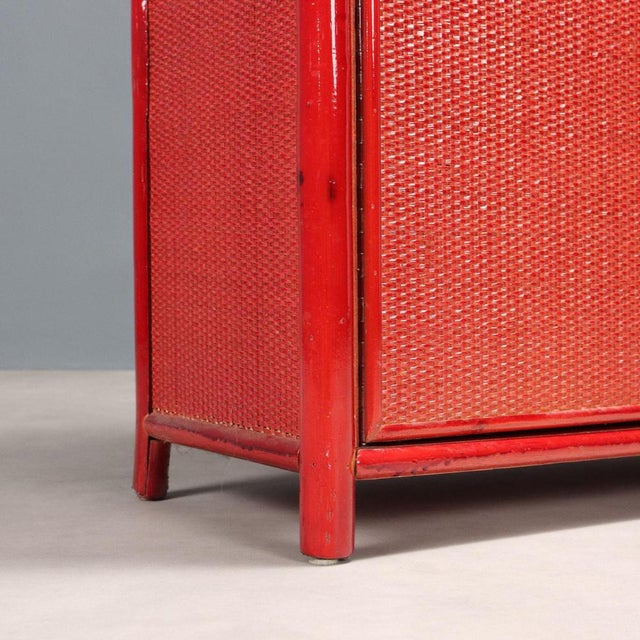 Red Vintage Bookcase in Red Bamboo and Glass, 1980s For Sale - Image 8 of 10