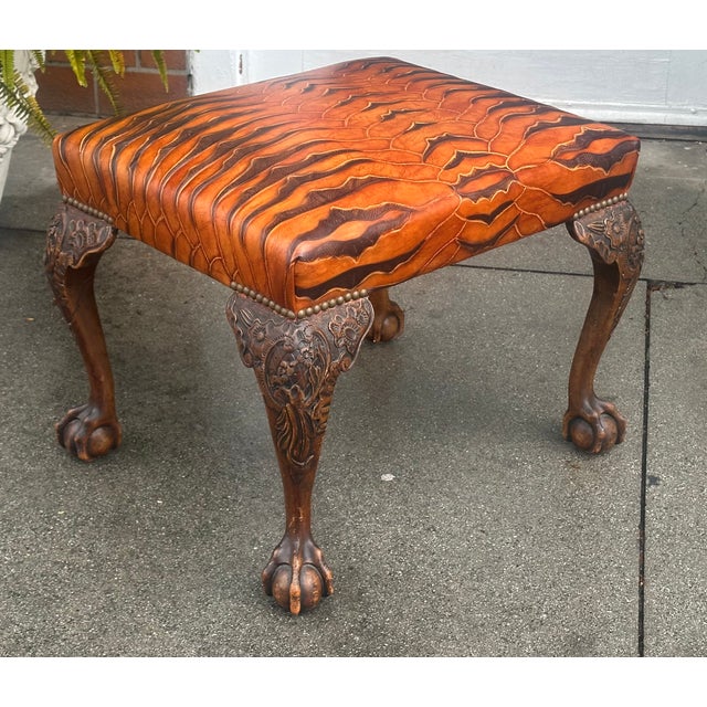 Georgian 19c Style Carved Mahogany Foot Stool Ottoman Bench For Sale - Image 4 of 6