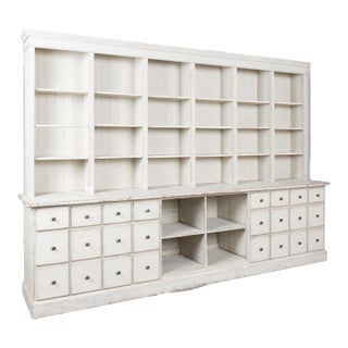 19th Century Large White Display Cabinet Bookcase Apothecary With 24 Drawers and Adjustable Shelves For Sale