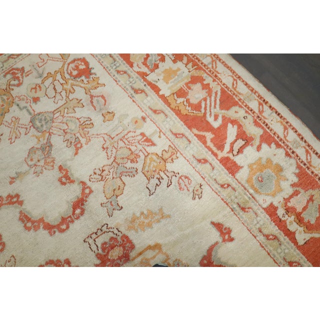 Antique Zabihi Collection Ivory Orange Turkish Oushak Room Size Carpet - 10'7" x 13'3" For Sale - Image 10 of 12