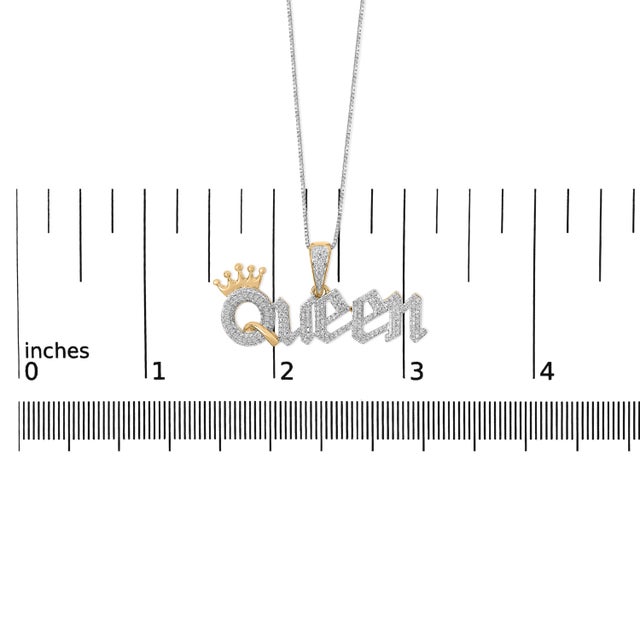 Early 21st Century 14K Yellow Gold Plated Sterling Silver 1/10 Cttw Diamond “Queen” Nameplate Pendant Necklace For Sale - Image 5 of 5