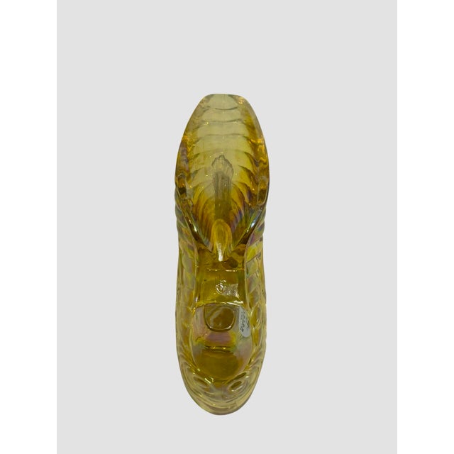 1960s Fenton Iridescent Amber Carnival Glass Cat Head Slipper Shoe Amber Glass Slipper For Sale - Image 9 of 12
