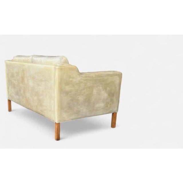 Wood Danish Modern Patinated Tan Leather Loveseat in the Style of Børge Moge For Sale - Image 7 of 18