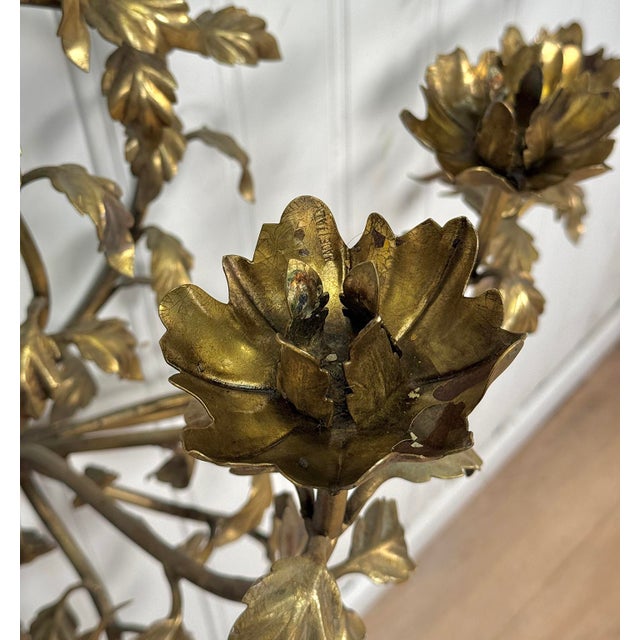 Gold Vintage 47" Italian Rococo Gold Gilded Floral Vine Wall Hanging Candle Sconce For Sale - Image 8 of 9