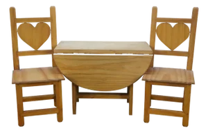 Mid 20th Century 3pc Doll Sized Salesman Sample Drop Leaf Table & Hearts Chairs Mexico 15"