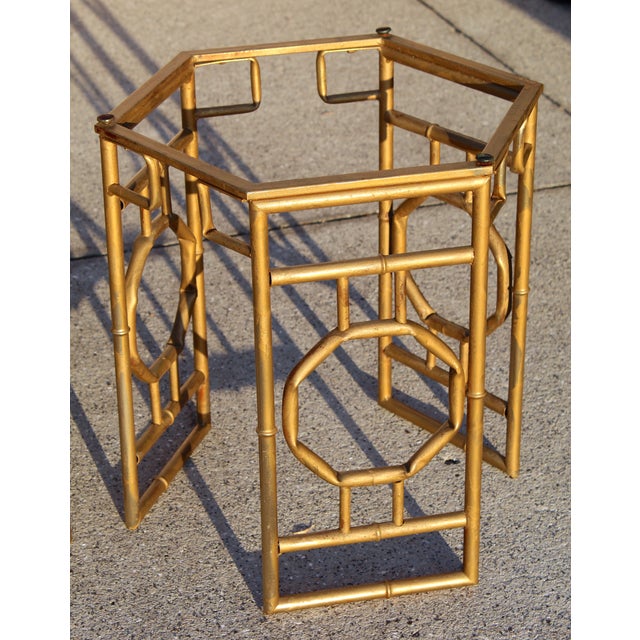 Vintage Hollywood Regency Gold Gilt Metal Chinoiserie Side Tables – Pair For Sale In Naples, FL - Image 6 of 15