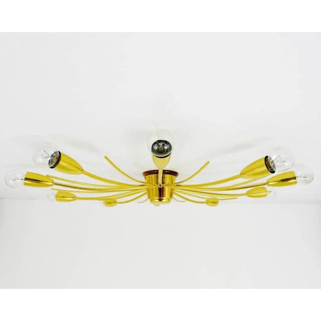 Modern Modernist Brass Sun-Shaped Flush Mount attributed to J. T. Kalmar for Kalmar, Austria, 1950s For Sale - Image 3 of 10