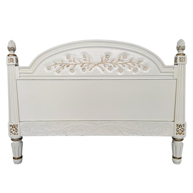 Mid-Century French Louis XVI Style Creme Peinte & Gilt Twin Cane Beds - A Pair For Sale - Image 17 of 18