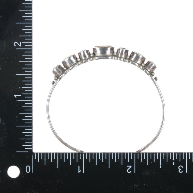 Metal 6.25" c1980's southwestern sterling gemset Tourmaline/Topaz cuff bracelet For Sale - Image 7 of 10
